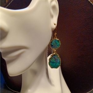 Aqua Blue Cobochon Dangle Earrings